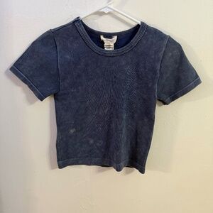 Women's Blue Ribbed Happily Grey Cropped Shirt M/L